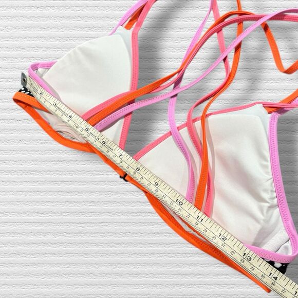 Victoria’s Secret Bikini Set Strappy Cheeky Pebble Dot Print Triangle Neon Small - Picture 3 of 10